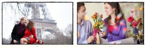 Romantic couple in love dating near the Eiffel Tower at spring o